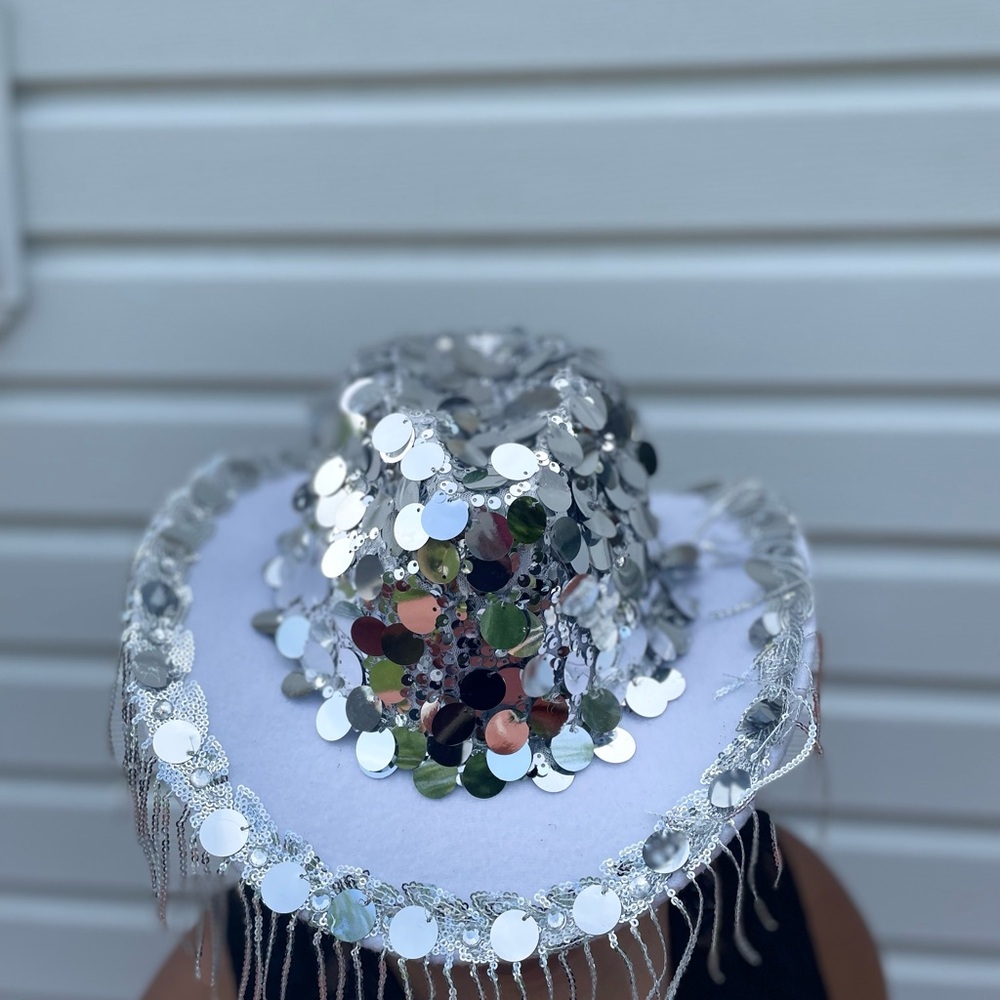 Silver and White Sequin Cowboy Hat